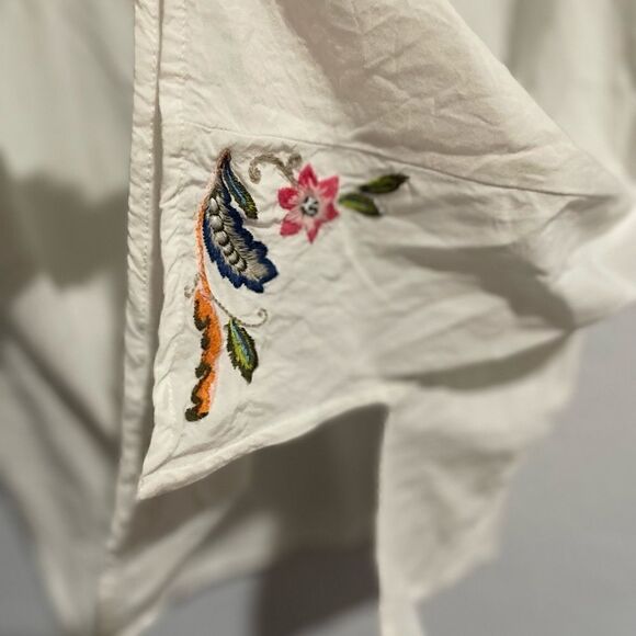 J.Jill tunic top white embroidered floral details Henley neck half M - Picture 8 of 11